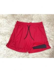 2 In 1 Men's Gym Shorts Double Shorts For Training - 紅色 - 查看 3
