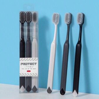 3 支牙刷，3 种颜色，成人手动牙刷，防滑手柄