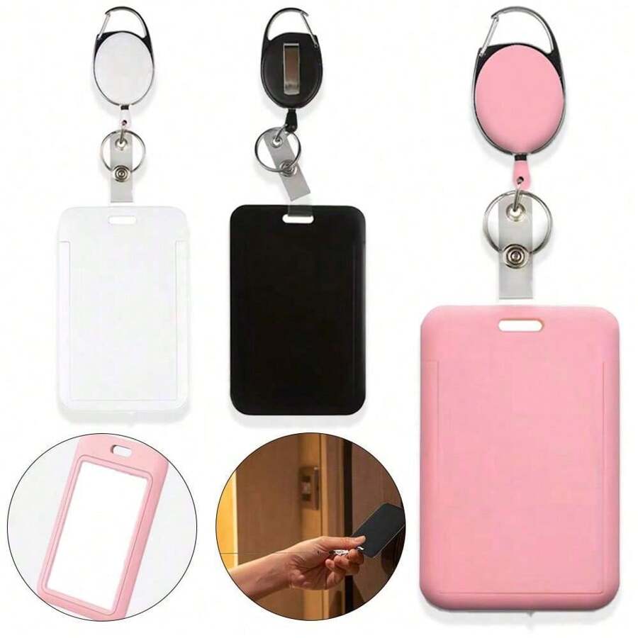 1pc Simple Solid Color Lanyard Id Card Holder , For Work Id Card Dual-Sided Work Badge Holder For Id Card, Access Card, Work Card, Name Card Card Cover Storage Case - Multicolor - View 1