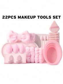 1/9/22/25/48PCS Makeup Tools Set Including:25PCS Makeup Brush Set+3PCS Makeup Sponges+3PCS Mini Makeup Sponges+6PCS Triangle Powder Puffs+6PCS Mini Air Cushion Powder Puffs+1pc Hairband+2PCS Hand Bowl Strap+1pc Makeup Brush Cleaning Tools+1pc Storage Bucket - 淺粉色 - 查看 2