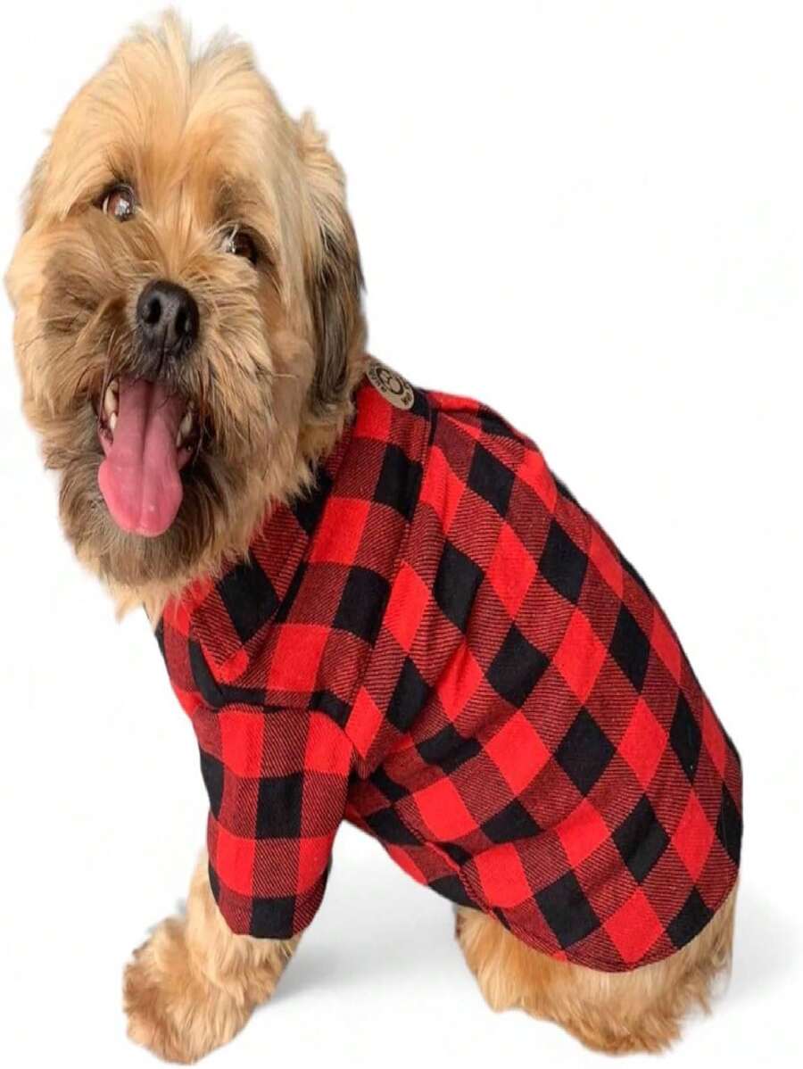 WAY PET Flannel Shirt With Buttons For Dogs, Dog Shirt, Style And Comfort For Male And Female Dogs - Đỏ - Xem 1