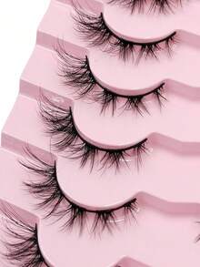 Asiteo 7 Pairs Full Strip Natural Long 3D Faux Mink Lashes Fluffy Wispy And Soft False Eyelashes Makeup Extension Lashes Reusable - 黑色 - 查看 2