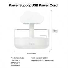 kinscoter 1PC USB Máy tạo độ ẩm không khí Rain Cloud Máy khuếch tán tinh dầu hương liệu Raindrop 7 màu Máy khuếch tán Raining Cloud - trắng - Xem 9