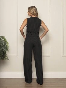 Conjunto Feminina Calça Colete Listrada #3