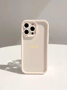 1 件定制哑光全覆盖手机壳，个性化字母名称，复古纯色情侣手机壳 - 白色 - 查看 6