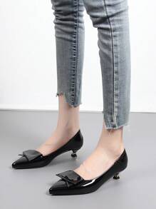 Women Pointed Toe High Heel Pumps, Classic Office Work Shoes, Ankle Height, Black, Suitable For Spring & Autumn Valentines, Elegant, Kitten Heels - Black - View 4