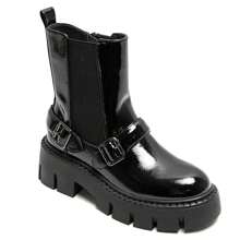 厚底踝靴，带扣带和拉链开合，都市风范 - 黑亮5803-1 - 查看 3