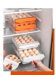 1 pieza Bandeja refrigeradora para huevos de 2 capas de gran capacidad, recipiente de almacenamiento de huevos con cajón de plástico transparente, organizador apilable para huevos que se adapta a la bandeja de huevos del refrigerador de la cocina