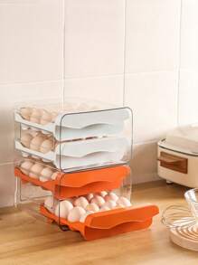 1 pieza Bandeja refrigeradora para huevos de 2 capas de gran capacidad, recipiente de almacenamiento de huevos con cajón de plástico transparente, organizador apilable para huevos que se adapta a la bandeja de huevos del refrigerador de la cocina