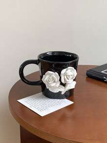 1pc 350ml High-End Camellia Ceramic Mug, Exquisite Design Tea Cup For Afternoon Tea Or Coffee, Gift Or Souvenir Back To School