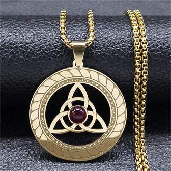 Collar con nudo celta triple para mujeres y hombres, de acero inoxidable con piedra de color dorado/plateado, joyería de collar