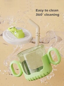 1入組紫色嬰兒學習飲水杯在造型的鱷魚紋,帶圓形手柄,透明和矽膠草編適用於飲用水