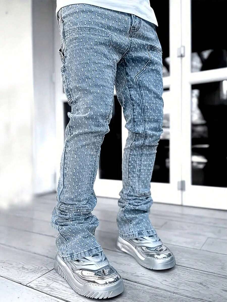 Herren Jeans mit verjüngtem Bein, Stapelung-Effekt Jacquard, Emo-Stil