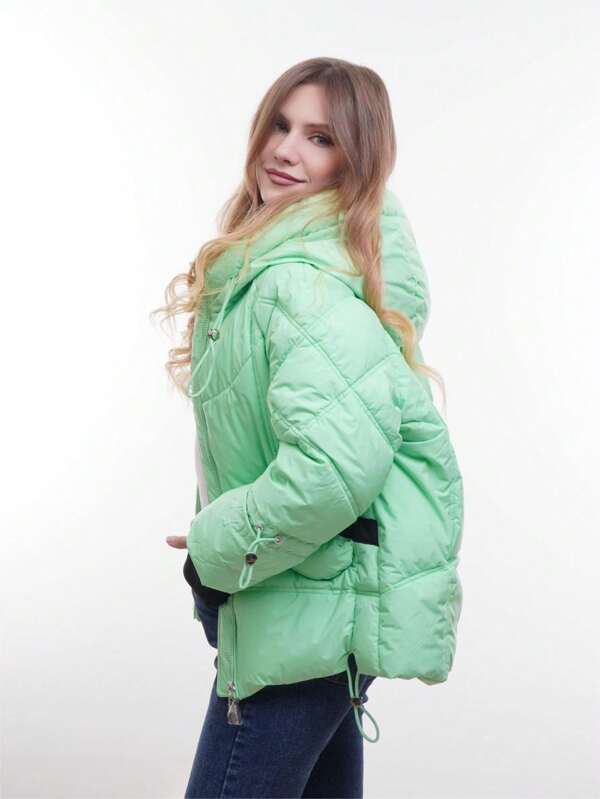 Jaqueta acolchoada com capuz verde neon