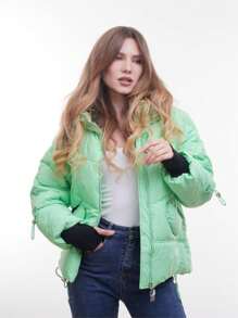 Jaqueta acolchoada com capuz verde neon