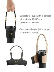 1pc Personalized PU Leather Tumbler Sleeve, Adjustable Detachable Hook And Loop Coffee/Drink Cup Holder, Heat Insulation, Carry Handle, Creative Gift For Valentine's Day, Birthday, Holiday, Etsy/ Custom Product, Personalized Gift For Her/Him, Parents Water Bottle