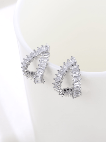 Cubic Zirconia Decor Stud Earrings