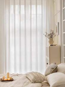 1pc Quay lại trường học, Tấm rèm cửa sổ bằng vải voan mỏng màu trắng hiện đại Harvest, Mềm mại, nhẹ cho phòng khách, phòng ngủ, Phù hợp với thanh treo rèm hoặc vòng cho cửa bếp, Trang trí nhà cửa - trắng - Xem 3