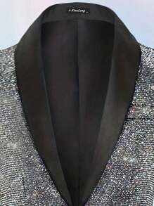 I FineLong 男士撞色翻领长袖派对闪亮时尚西装外套