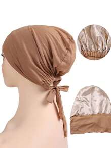 1pc Double Layer Modal Satin Hijab Cap Islam Undercap With Tie Bonnet Instant Hijabs For Women Turkish Scarves Muslim Turban Bandana