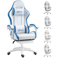 Vinsetto Computer Gaming Chair, PU Leather Desk Chair With Footrest, Swivel Task Chair With 135° Reclining Back And Lumbar Support, PC Chair For Adults - Blue - View 2