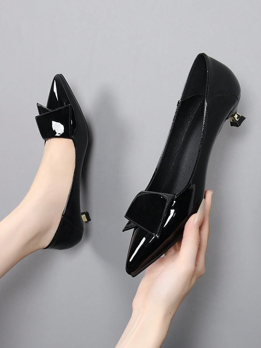 Women Pointed Toe High Heel Pumps, Classic Office Work Shoes, Ankle Height, Black, Suitable For Spring & Autumn Valentines, Elegant, Kitten Heels - Black - View 1