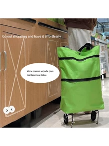 Carro de compras plegable de gran capacidad con ruedas - bolsa de transporte de carro, plástico duradero, a prueba de fugas, carro de compras multicompartimento, para comestibles, etc., carro de compras plegable - Verde Oliva - Ver 2