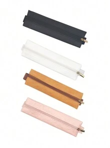 1pc Black/Brown/White/Pink Faux Leather Paper Pencil Case, Creative Zipper Closure Foldable Strap Design Large Capacity Durable Portable Stationery Storage Bag Suitable For Business Office, Students Back To School, Notebook, Planner, Books - Multicolor - View 7