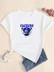 Retro Style Streetwear Cotton T-Shirt Text Pattern Women T-Shirt Babylook Fashion Comfortable - 白色的 - 查看 1