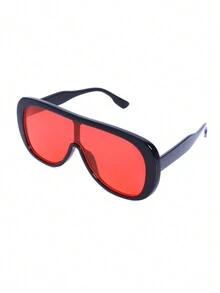 1 chiếc kính thời trang liền khối cỡ lớn hình bầu dục cá nhân hóa, kính thời trang màu đỏ cổ điển thích hợp cho nhiếp ảnh đường phố, du lịch và kỳ nghỉ kính thời trang cho phụ nữ kính râm cho phụ nữ phụ kiện bãi biển cổ điển Y2k - Đỏ - Xem 5