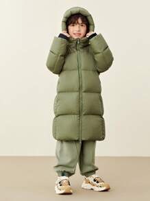mini bala Heat-Retaining Cold-Proof Long Down Jacket For Boys, Girls, And Families Winter Collection - Army Green - View 3