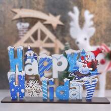 1 Stück frohes Feiertag Tisch Dekorations Schild Weihnachtsbaum Frohe Weihnachten Holz Patchwork Tisch Ornament für Winter Heim Zimmer Wohnzimmer Büro Küche Fensterbank Dekoration, Geschenk für Mama, Weihnachtsgeschenk, Feiertagsgeschenk, Wintergeschenk