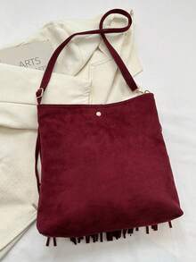 时尚简约别致女士单肩包大容量2023年秋冬新款韩版腋下手提包 - 酒紅色 - 查看 5