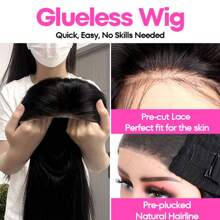 Straight Glueless Wig Human Hair With 5x5 Pre Cut HD Lace Front Wigs Pre Plucked Bleached Knots Pre Everything Put On And Go Wig Natural Hairline For Women - Natural Black - 查看 2