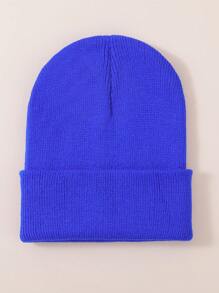 Conjunto de 3 gorros de punto de colores para niños, gorros tipo pompón suaves y elásticos unisex para niños y niñas, gorros de punto minimalistas y de moda para otoño/invierno, uso diario y regalos festivos - negro+blanco+azul - Ver 4