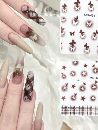 1 件 - 秋冬梅拉德镂空系列，蝴蝶星爱复古简约性感指甲背胶贴花，打造个性化美甲的理想选择