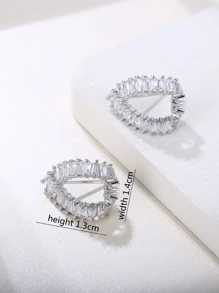 方晶鋯石裝飾耳釘 - 銀色 - 查看 8