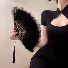 1pc Artificial Feather Fan Dance Performance Fan Elegant Handheld Vintage Fan Best Gifts - Multicolor - View 3