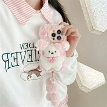 Nueva funda de teléfono con diseño de lazo esponjoso y cachorro compatible con iPhone 17 Pro Max/17 Pro/14/15 Pro Max/15 Pro/15/16 Pro Max/16 Pro/16, funda protectora linda para iPhone 13/11/12