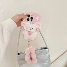 Nueva funda de teléfono con diseño de lazo esponjoso y cachorro compatible con iPhone 17 Pro Max/17 Pro/14/15 Pro Max/15 Pro/15/16 Pro Max/16 Pro/16, funda protectora linda para iPhone 13/11/12