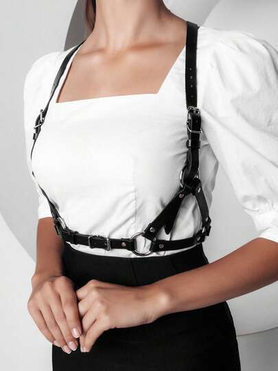 1 PC Edgy PU Leather Body Harness – Adjustable Straps With Metal Rings | Perfect For Shirts, Dresses & Streetwear | Slimming & Statement-Making Accessory