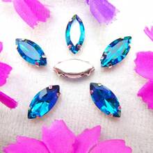 Piedras de vidrio en forma de ojo de caballo Navette, colores normales no AB, forma ovalada brillante hecha a mano, base de metal plateado con garras, cristales cosidos a mano, piedras planas con orificios para decorar ropa, vestidos, bolsos, zapatos, broches, pendientes y manualidades - Colores de fantasía - Ver 47