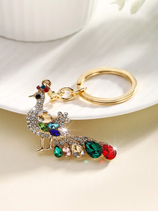 1 pezzo Portachiavi/ciondolo di moda in cristallo di lusso di alta qualità con decorazione di pavone e strass, accessorio per borse, auto, zaini e stile gotico/Y2K per donne