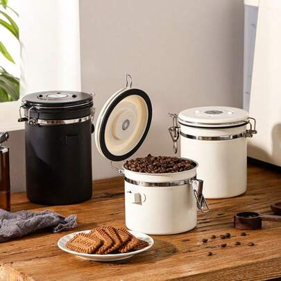 不锈钢 304 密封罐，适用于咖啡豆、干果、谷物 - 带勺子、排气阀和安全锁