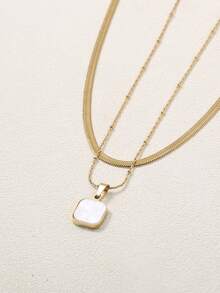 Nooxian 2 件女式项链套装，多层扁平蛇链不锈钢项链，百搭日常佩戴和礼物，链珠数量随机搭配 - 金黃色 - 查看 1