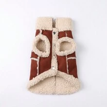 1pc Pet Fur Integrated Padded Coat With Leash, Suitable For Small And Extra Small Dogs/Cats, Warm For Autumn/Winter, Size Runs Small, Not Recommended For Large Dogs