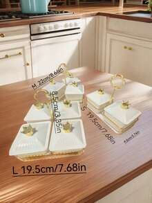 1 Bộ Đĩa Đựng Khai Vị Có 1 Giá Đỡ, Dùng Để Đựng Đồ Ăn Nhẹ, Kẹo, Bánh Quy, Dùng Để Đựng Khai Vị, Trái Cây, Hạt - trắng - Xem 2