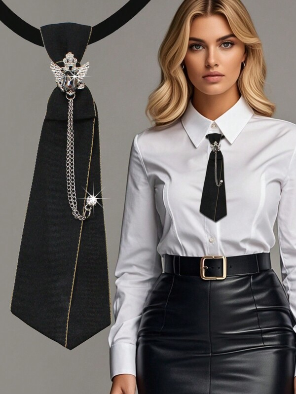 1 pièce Clip col de femme à la mode avec décoration de chaîne de strass, design couronne et ailes
