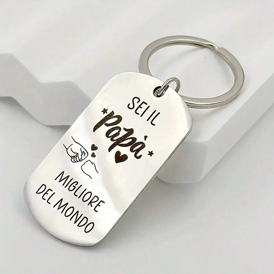 1pc Stainless Steel Keychain, Father's Day Gift For Dad, Exquisite Father's Day Gift Keychain Car Accessories Cute Goth Y2k Bag Accessories Lanyards With Id Holder Car Accessories Bag Charms - Silver - View 1