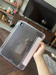 1pc Elegant Pink Acrylic Transparent Crystal Protective Case Compatible With IPad, Support Sleep/Wake Function, Anti-Drop - Pink - View 4